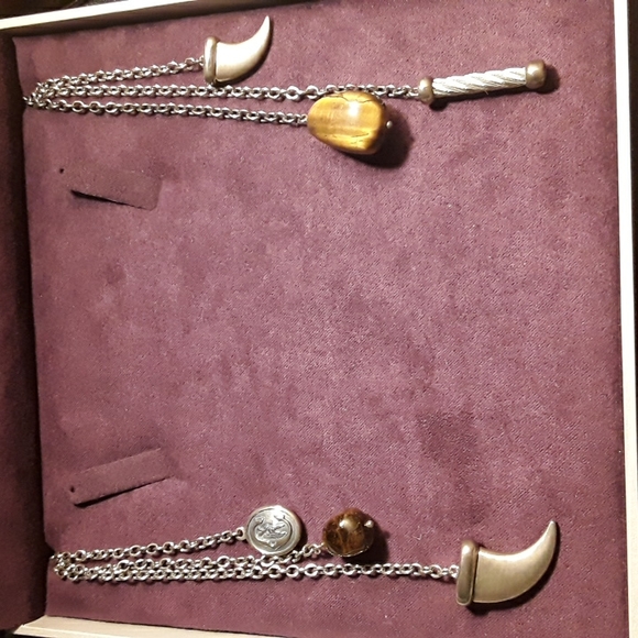 Genuine Charriol Kucha Tiger's Eye Horn Tassel Necklace 36" - Picture 2 of 11